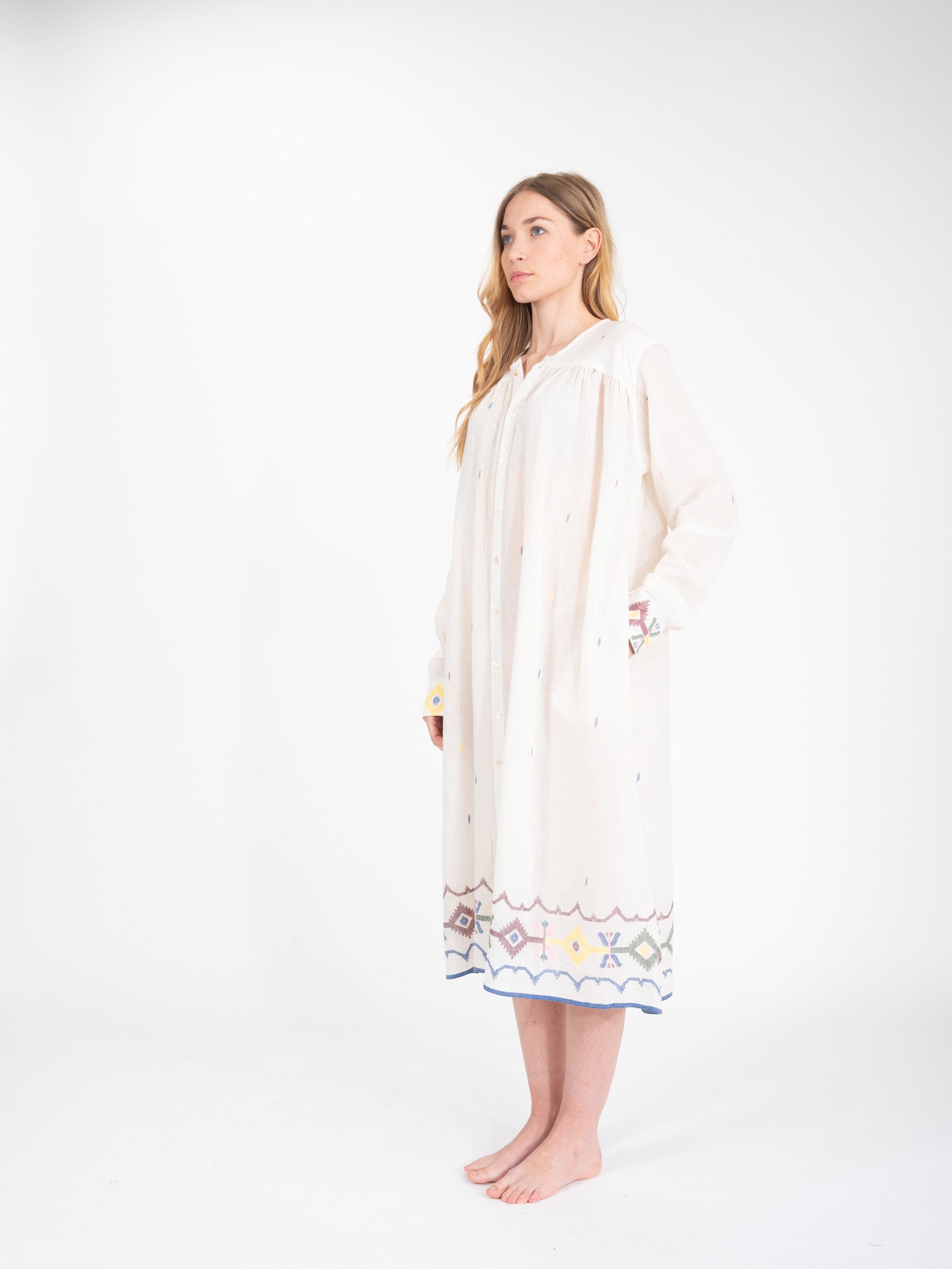 Jamdeni embroidered cotton voile long dress