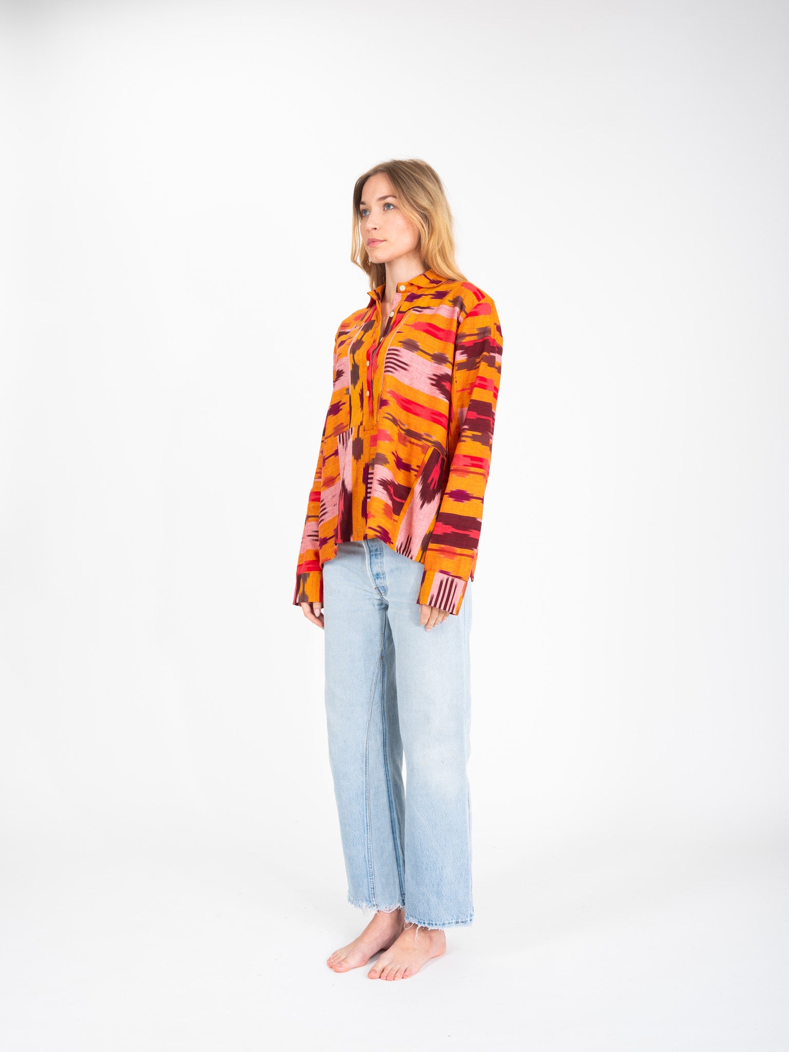 Chemise imprimée rose orangée Ikat nilai