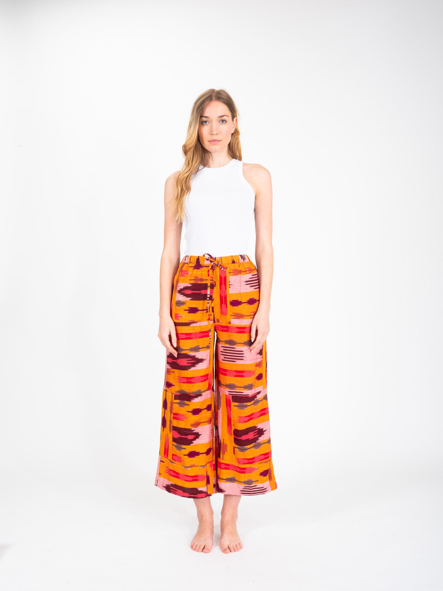 Pantalon imprimé rose orange Ikat nilai