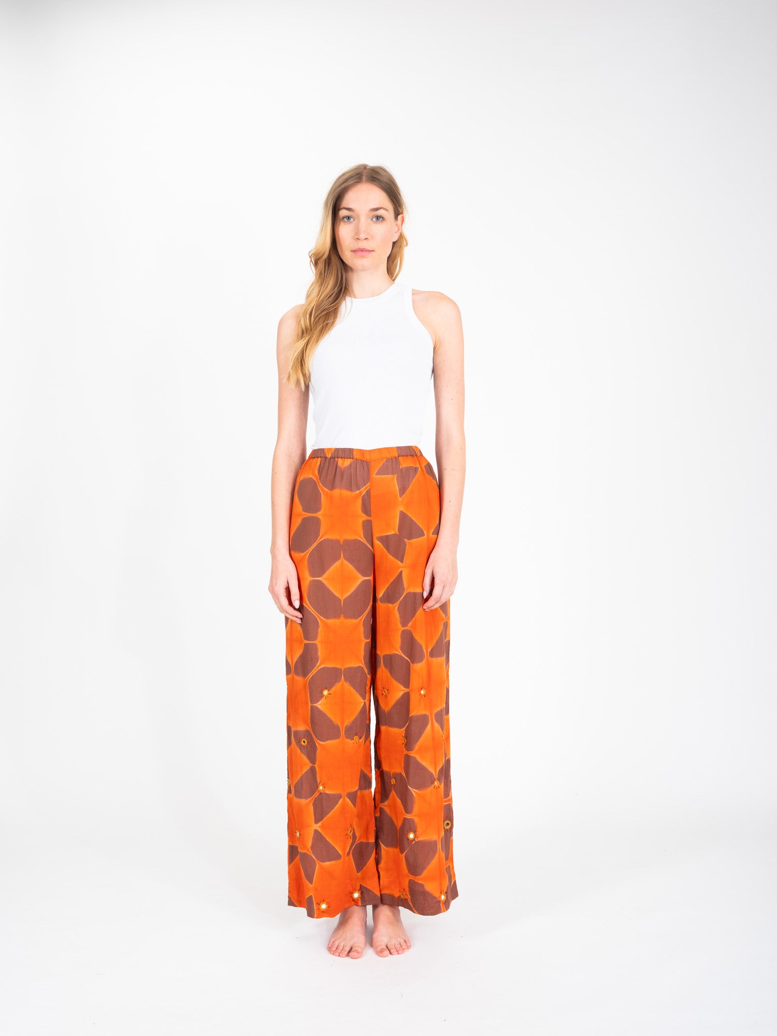 Pantalon tie and dye orangé brodé Cramp