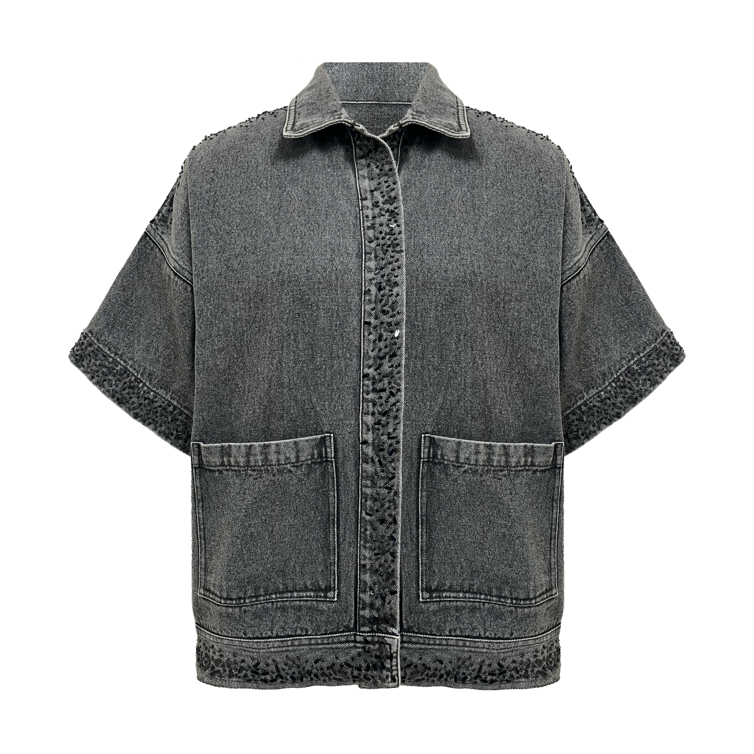 Veste à manches courtes denim noir EMILE