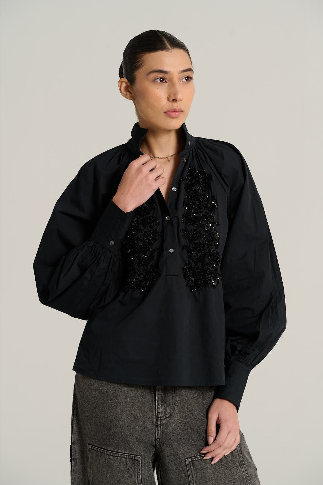 Black embroidered blouse EMILE