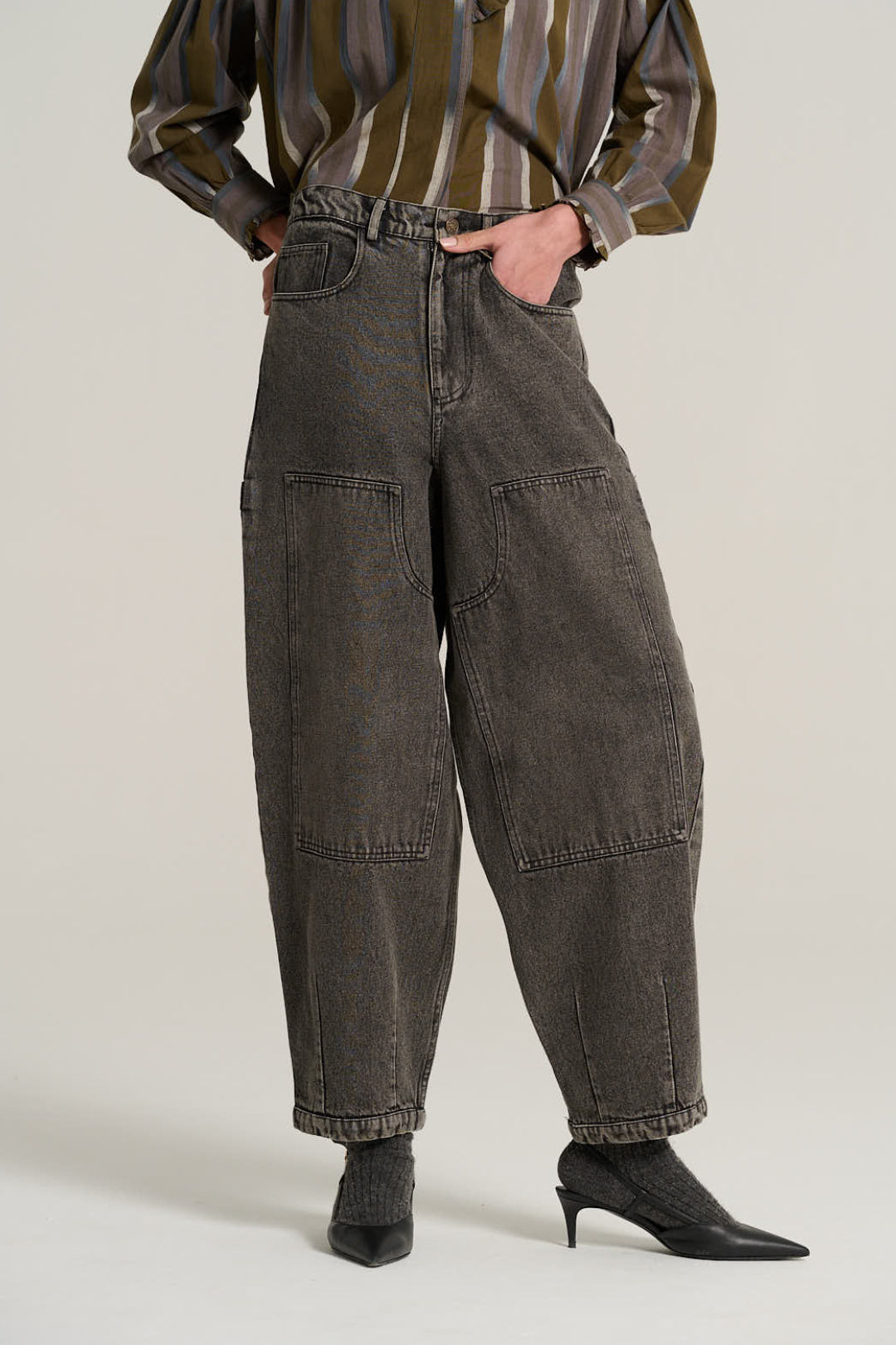 EMILED Washed Black Denim Trousers