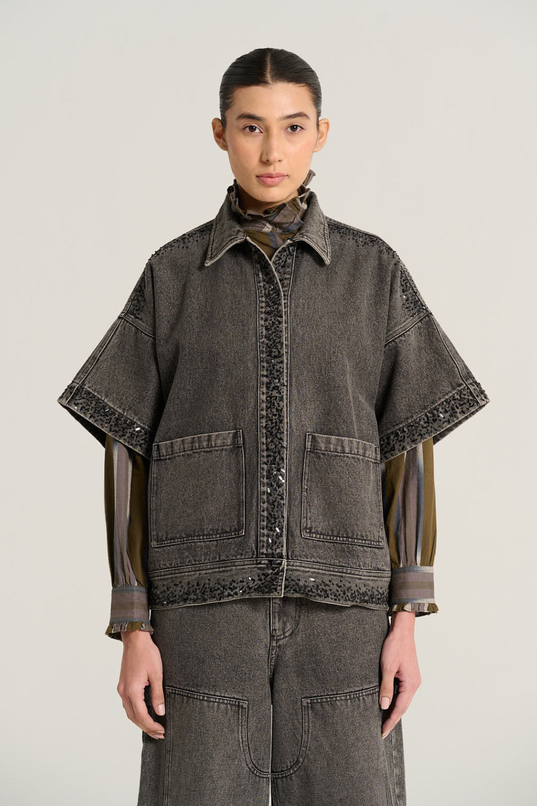 Veste à manches courtes denim noir EMILE