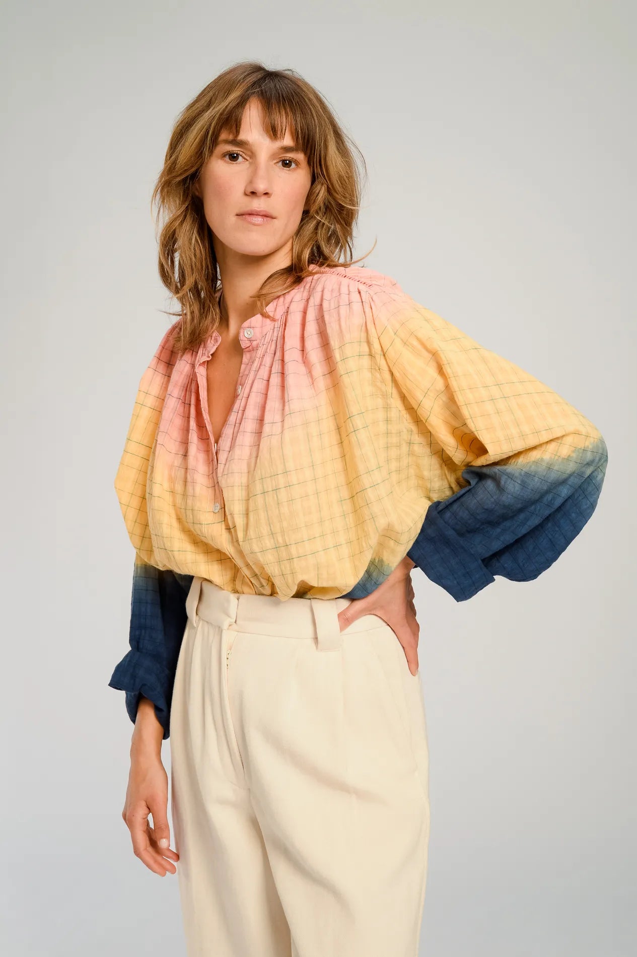 BLOUSE V DE VINSTER TIE AND DYE HIMI  BLUE YELLOW 