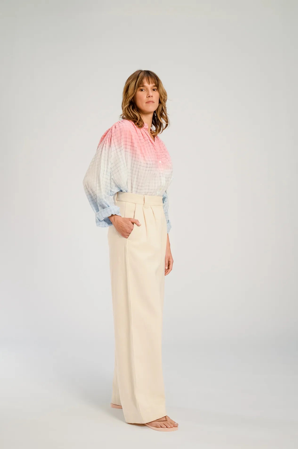BLOUSE PINK BLUE V DE VINSTER TIE AND DYE HIMI  