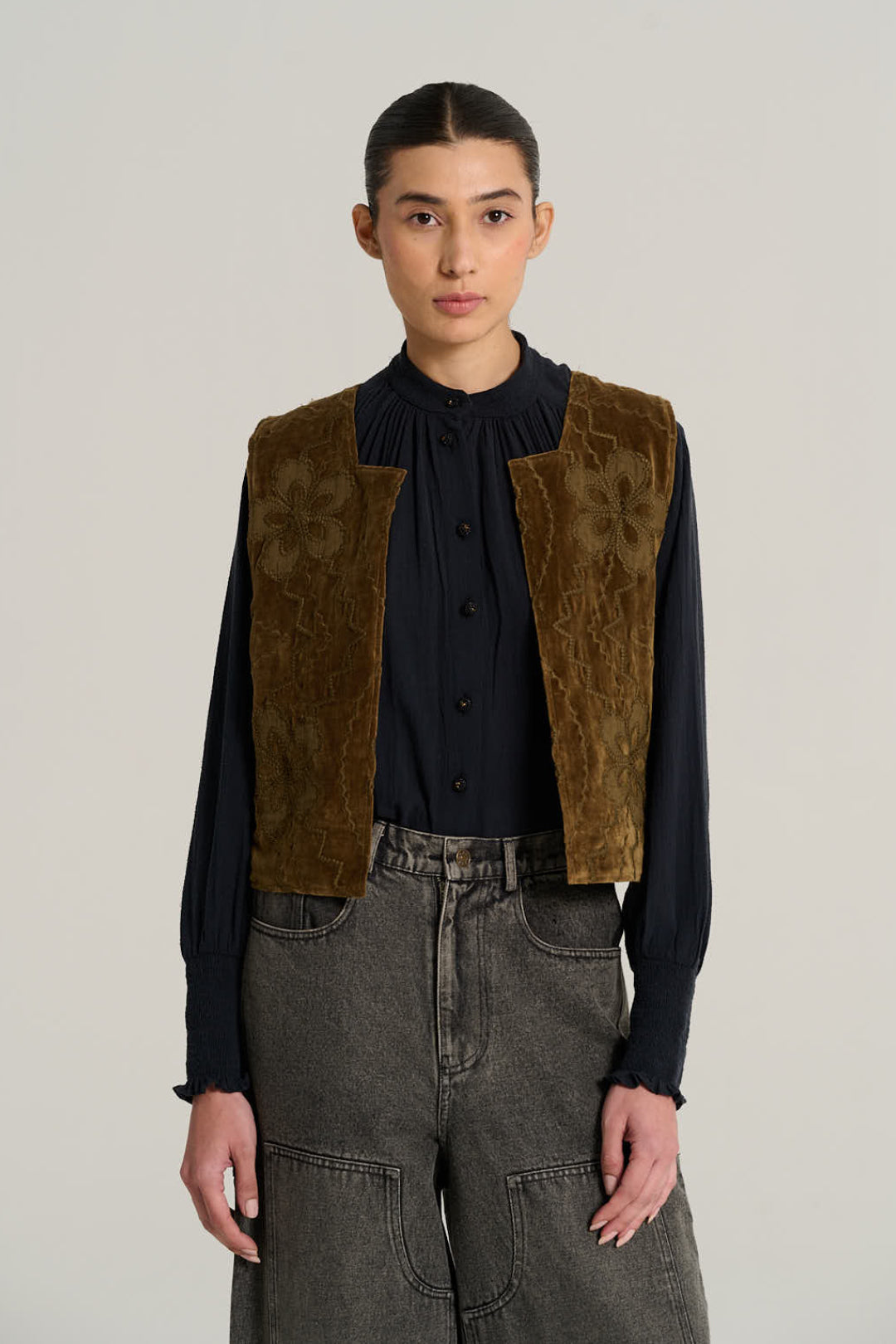 ISAAC khaki velvet bolero
