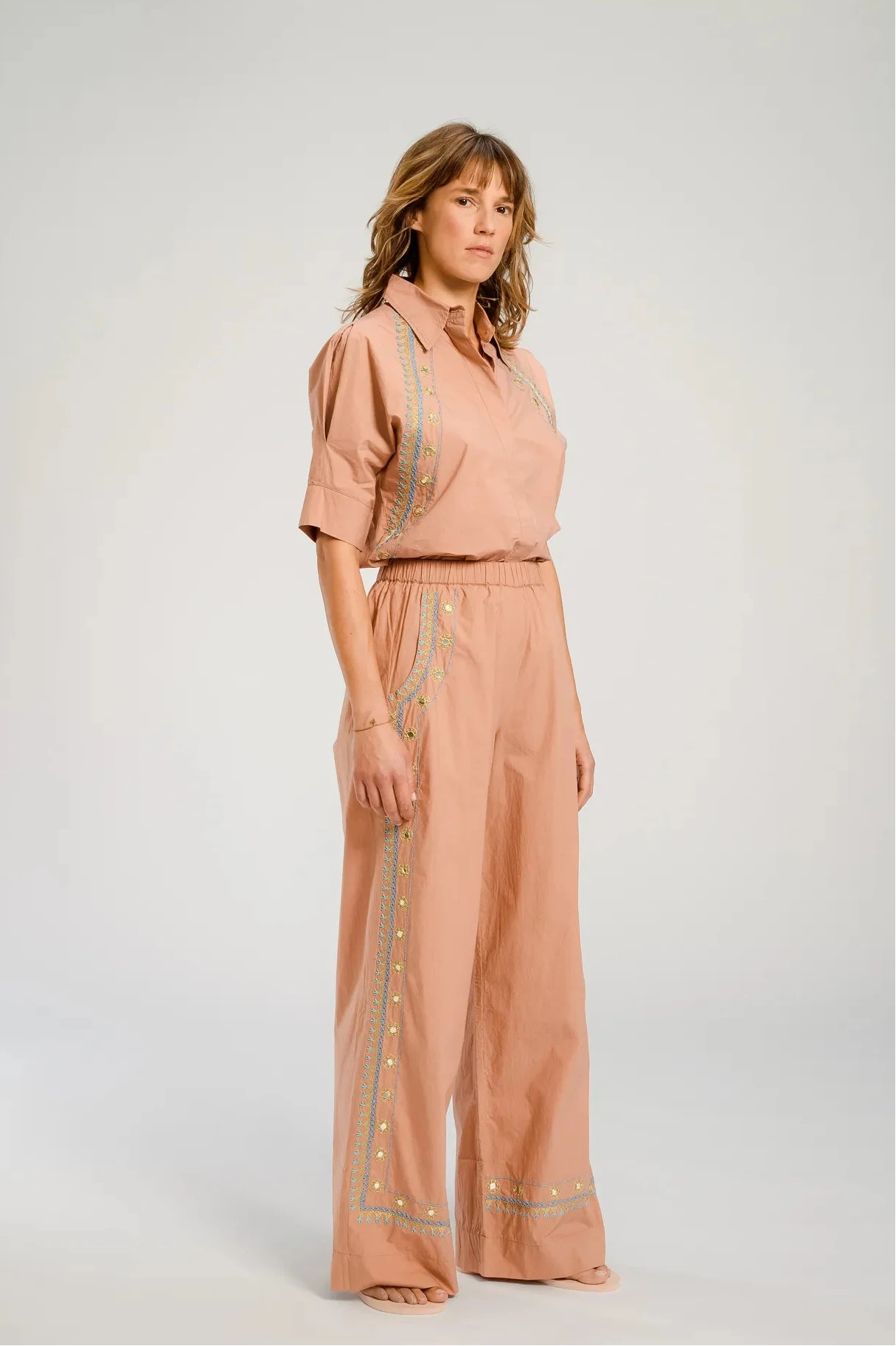 coton terracotta brodé pantalon