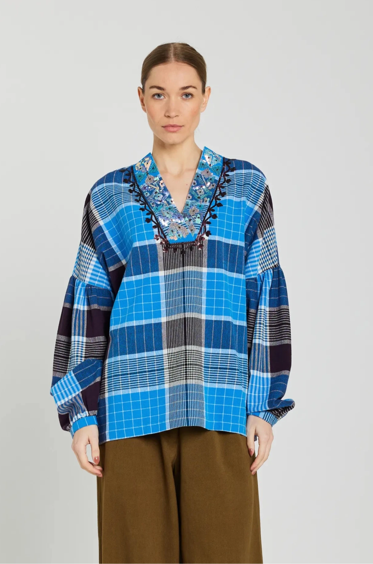 Blouse tartan bleue MIA