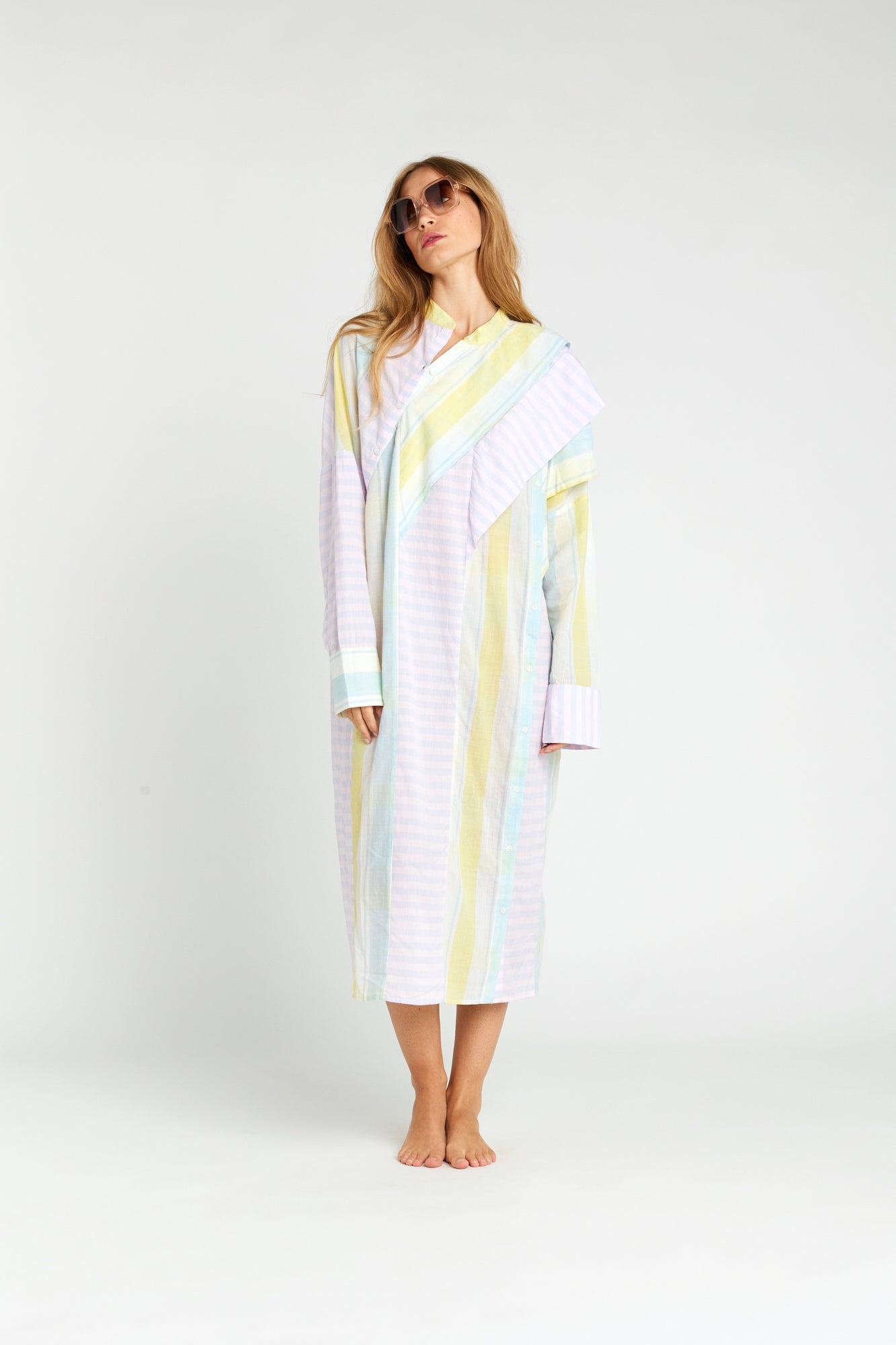 Robe longue à bandes larges multicolores Nehru