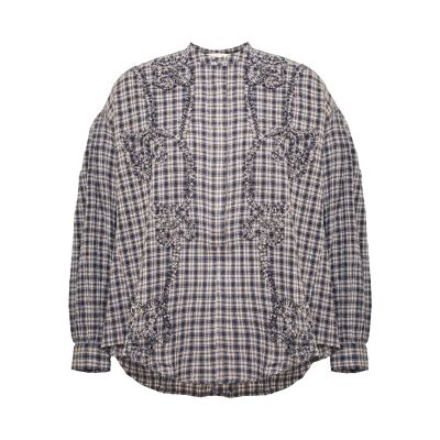 Navy plaid mandarin collar shirt PABLO
