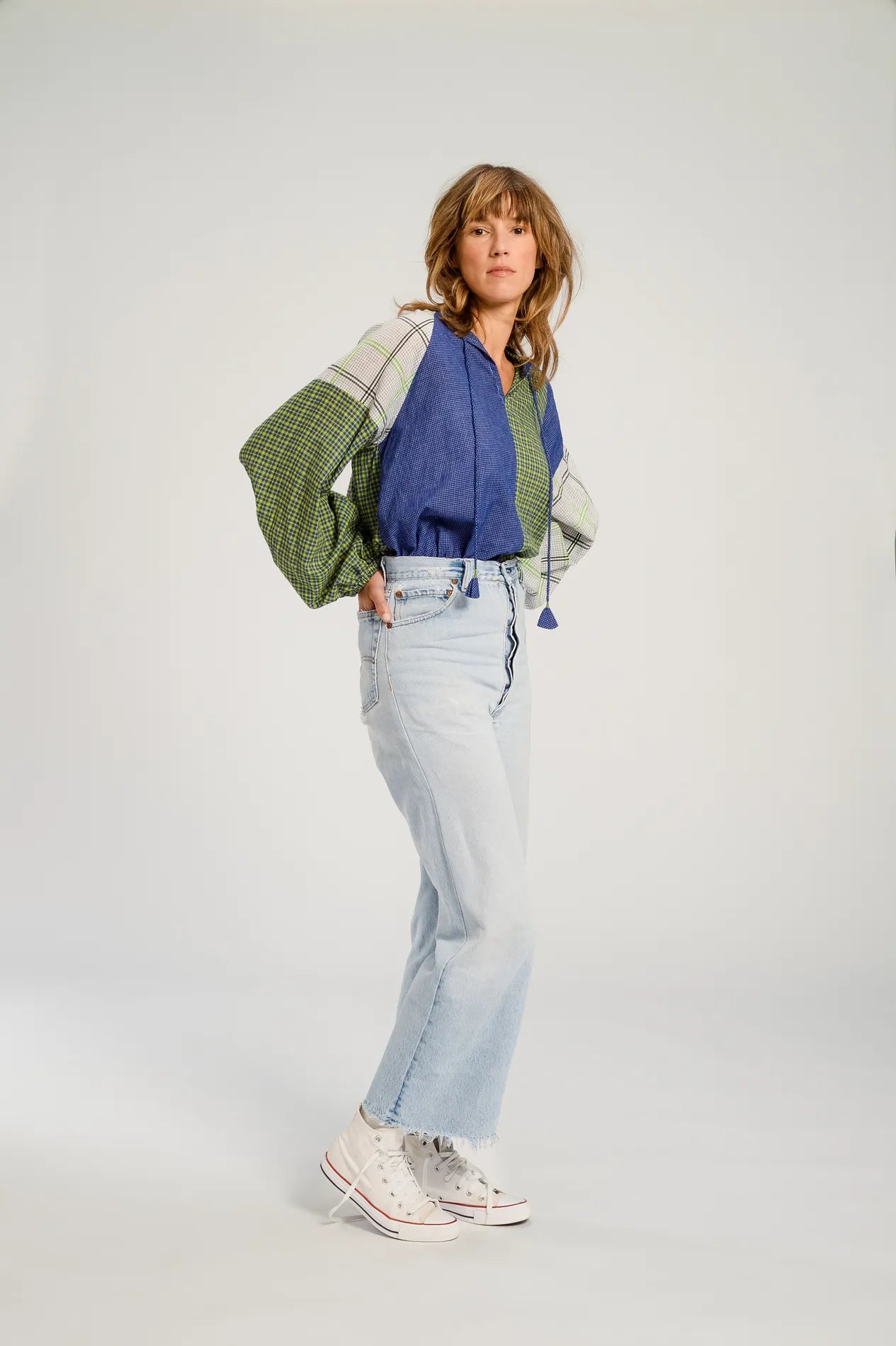 Blouse patchwork bleu PUSHKAR