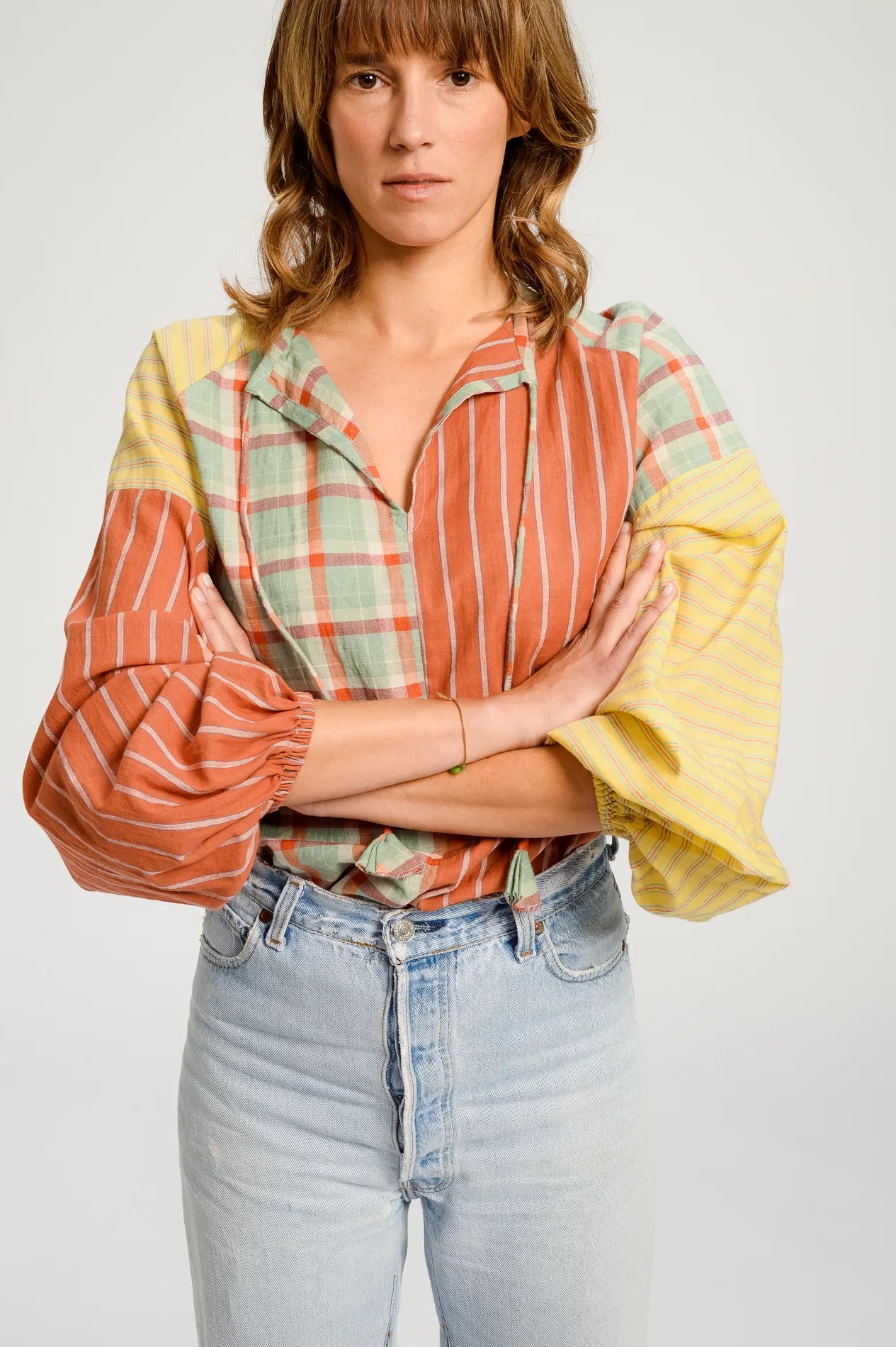 Terracotta patchwork blouse PUSHKAR