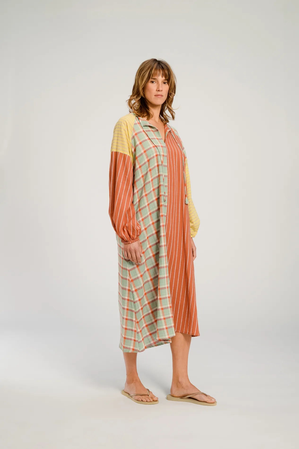 Terracotta patchwork maxi dress PUSHKAR