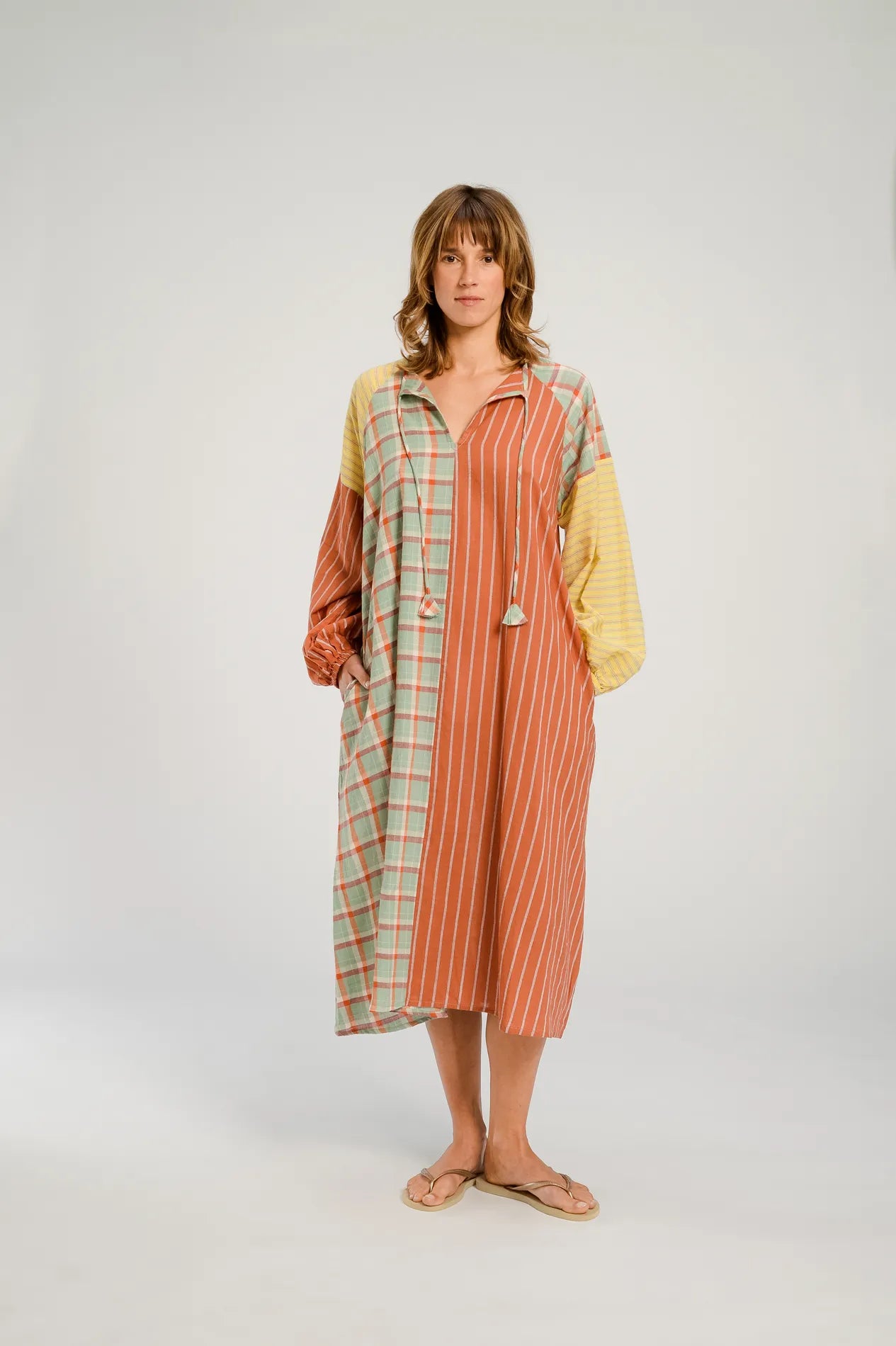 Terracotta patchwork maxi dress PUSHKAR