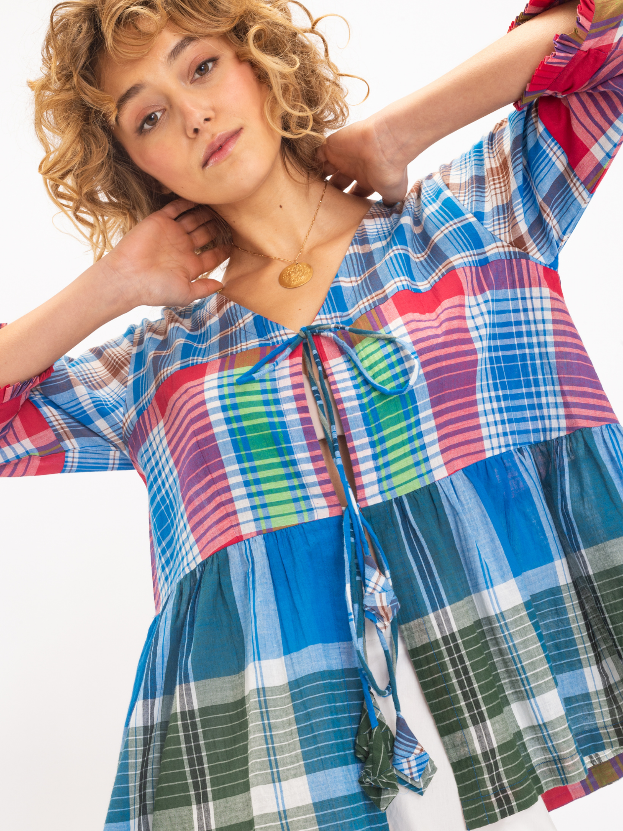 Blouse bleue à carreaux RUDRA