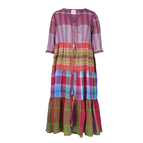 Robe manteau long rouge à carreaux RUDRA