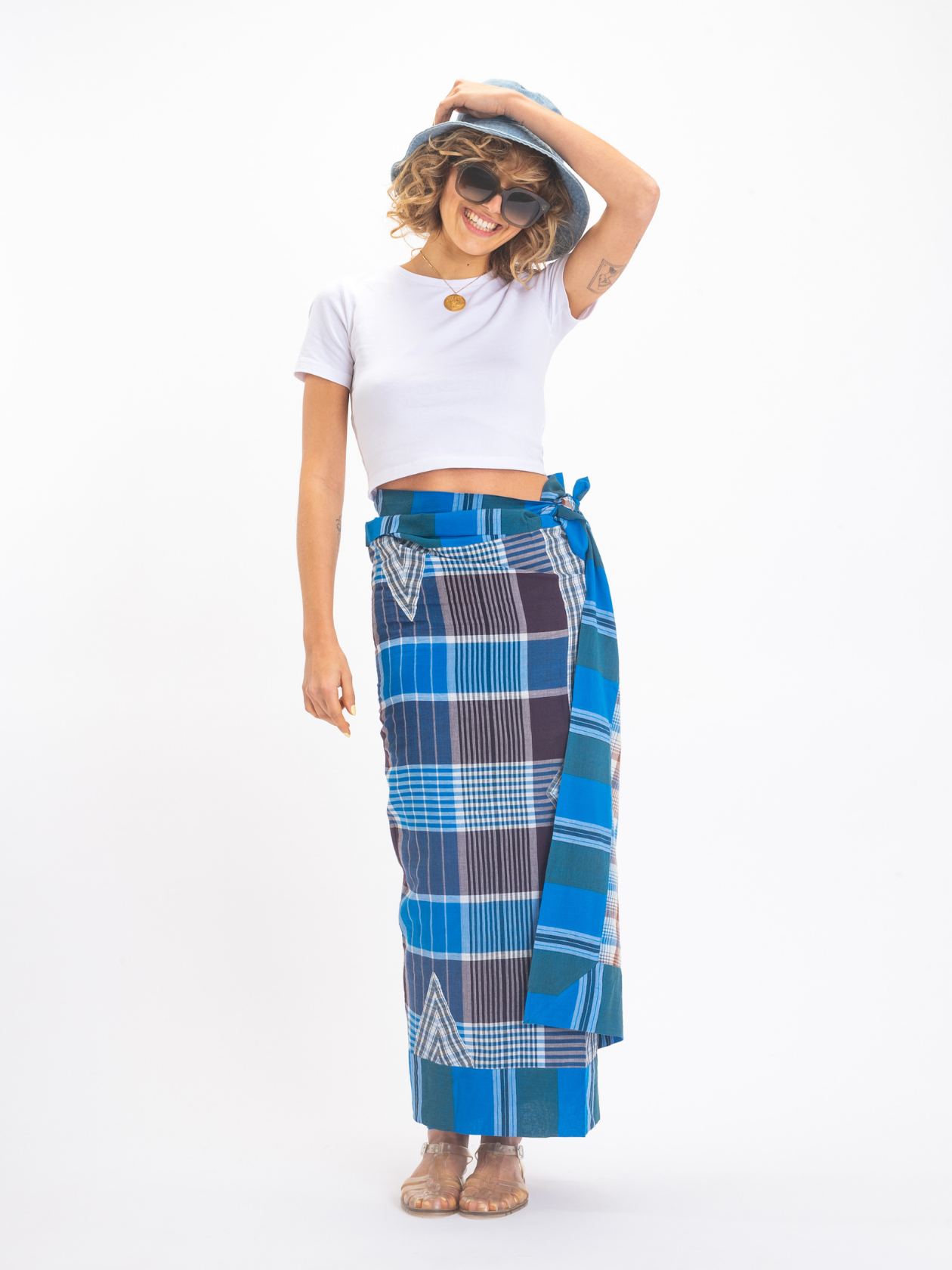 Paréo bleu à carreaux RUDRA