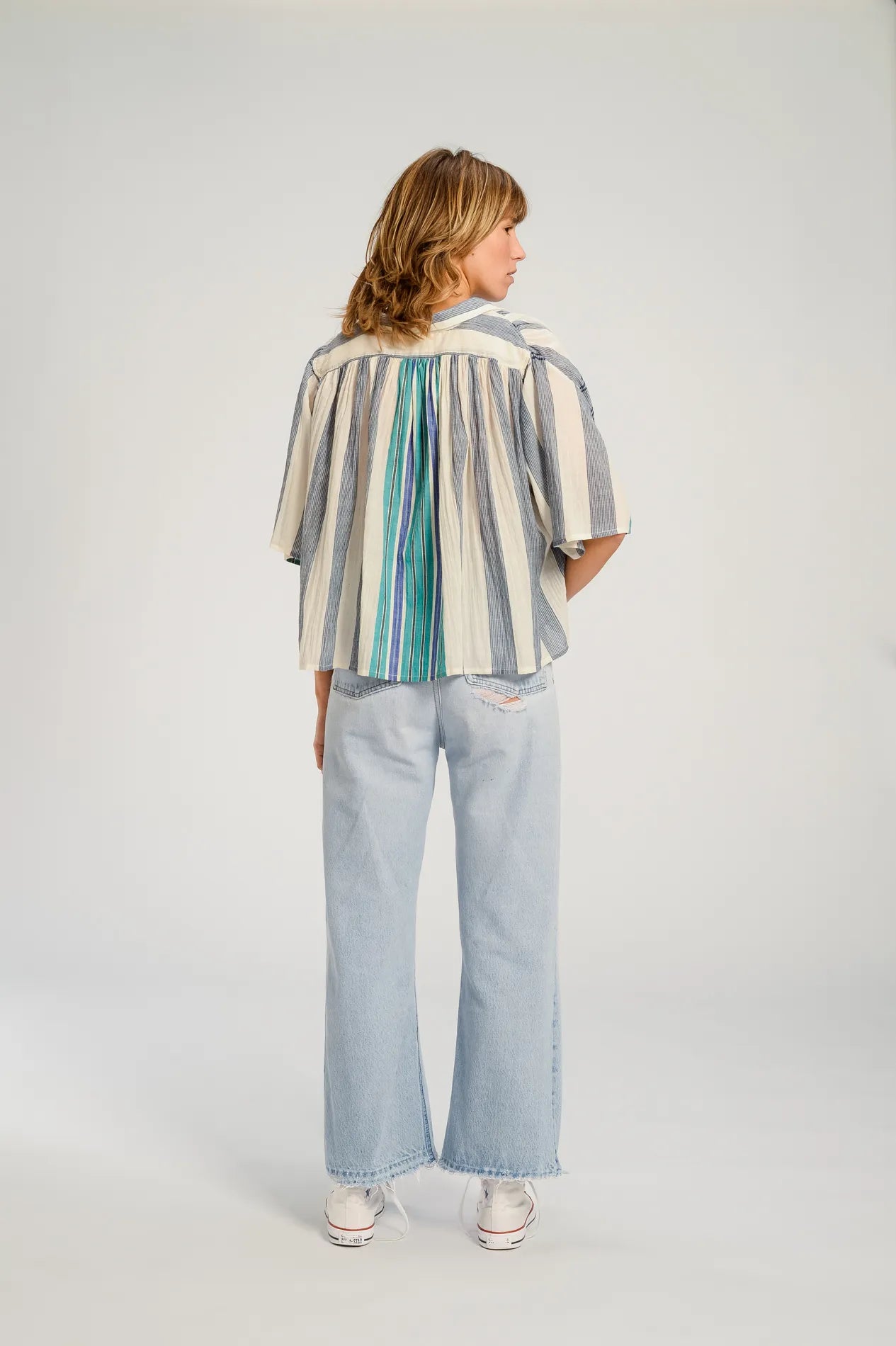 Blouse bleue à carreaux SAKAI