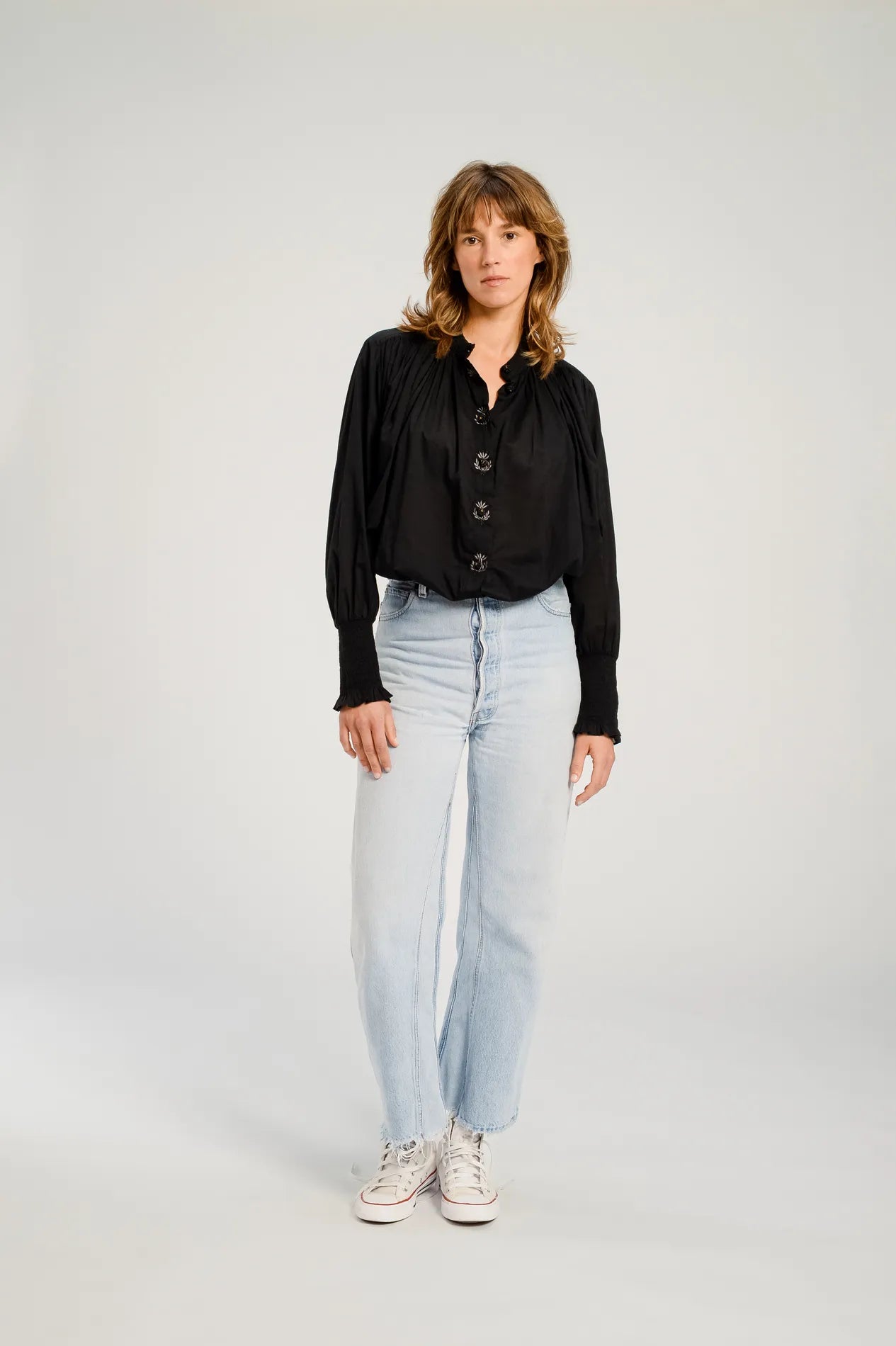 santiago v de vinster blouse cotton black