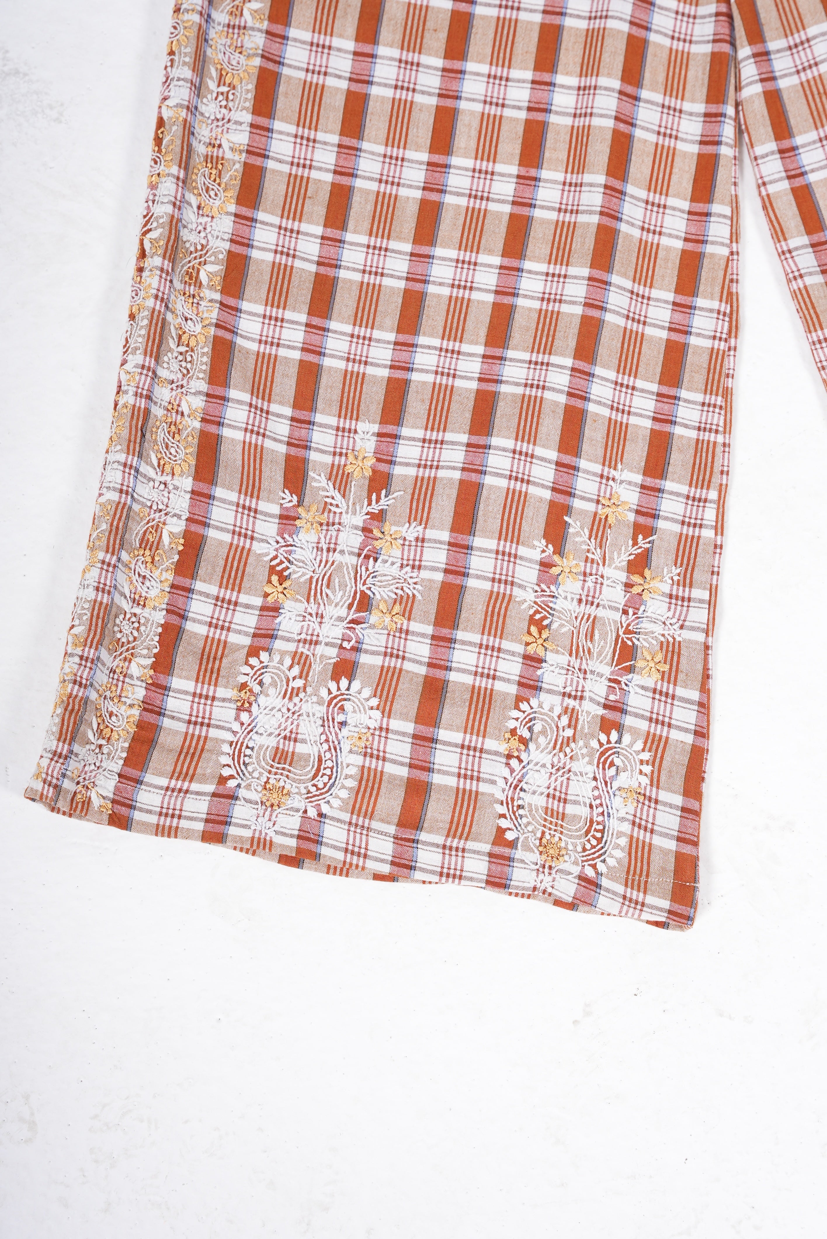 Pantalon tartan noir et rose brodé SURPRISE