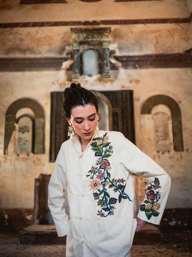 Veste en toile blanc brodée Bombay
