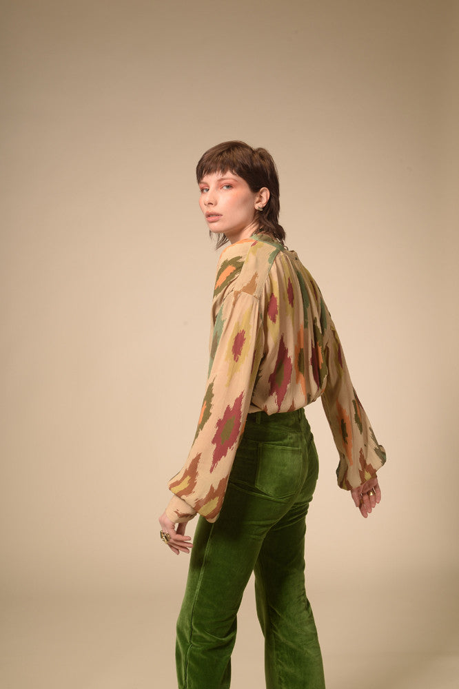 Blouse beige imprimée Ikat