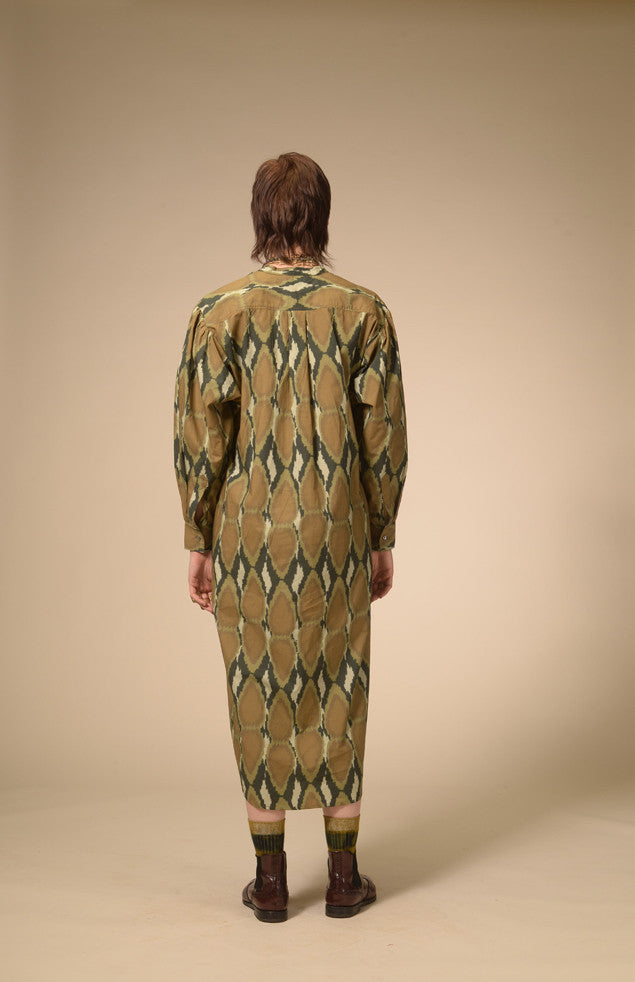 Robe coton imprimé kaki Ikat