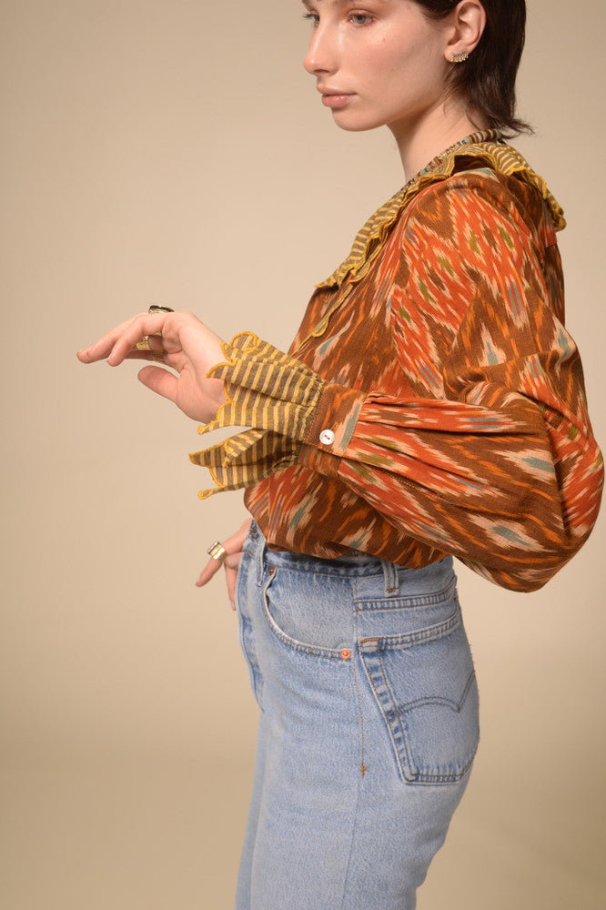 Blouse imprimé moutarde volant Namaste