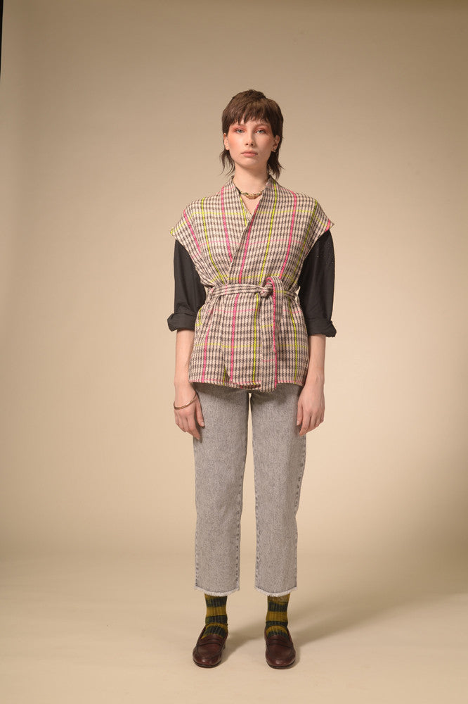 Kimono sans manches tartan tissé Manali