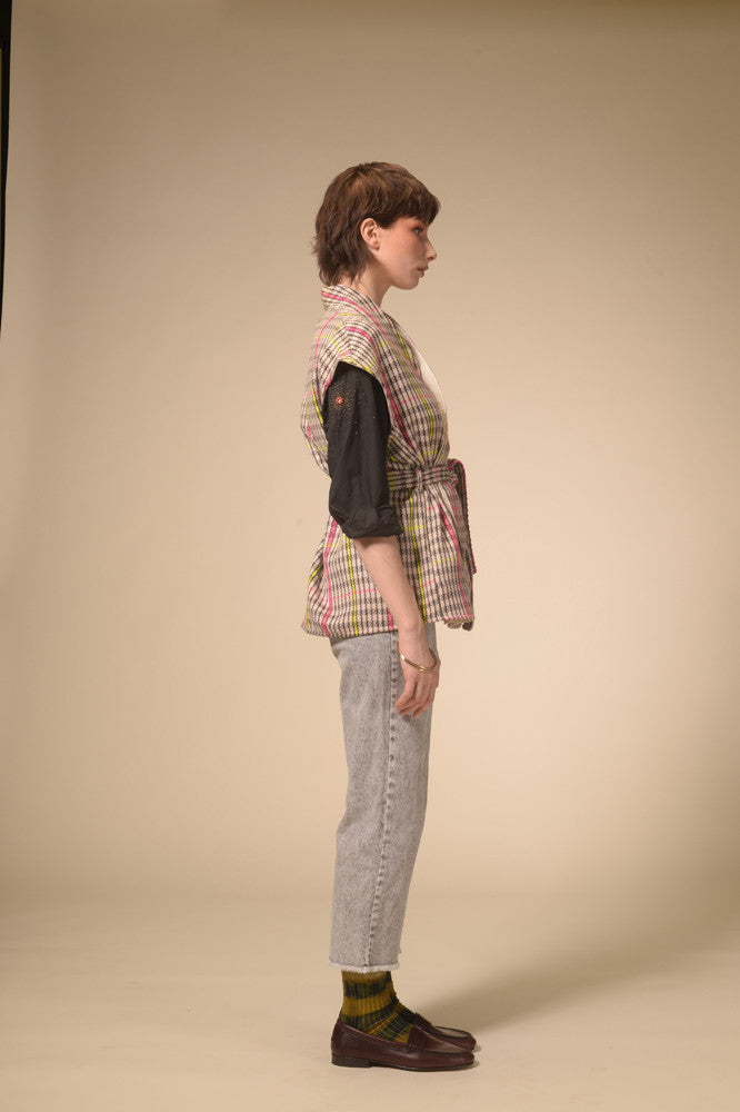 Kimono sans manches tartan tissé Manali