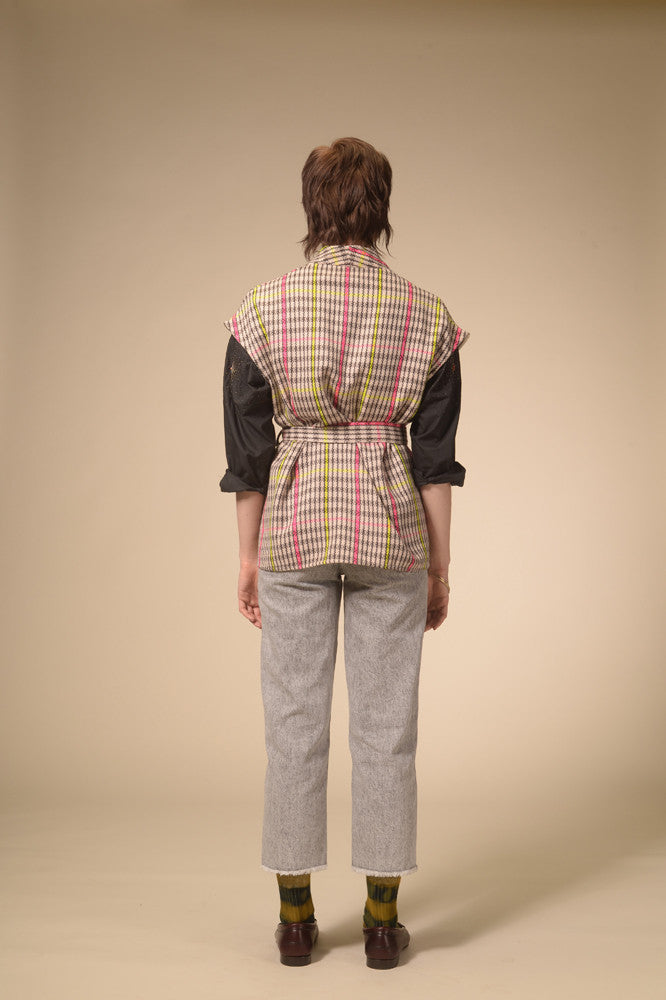 Kimono sans manches tartan tissé Manali