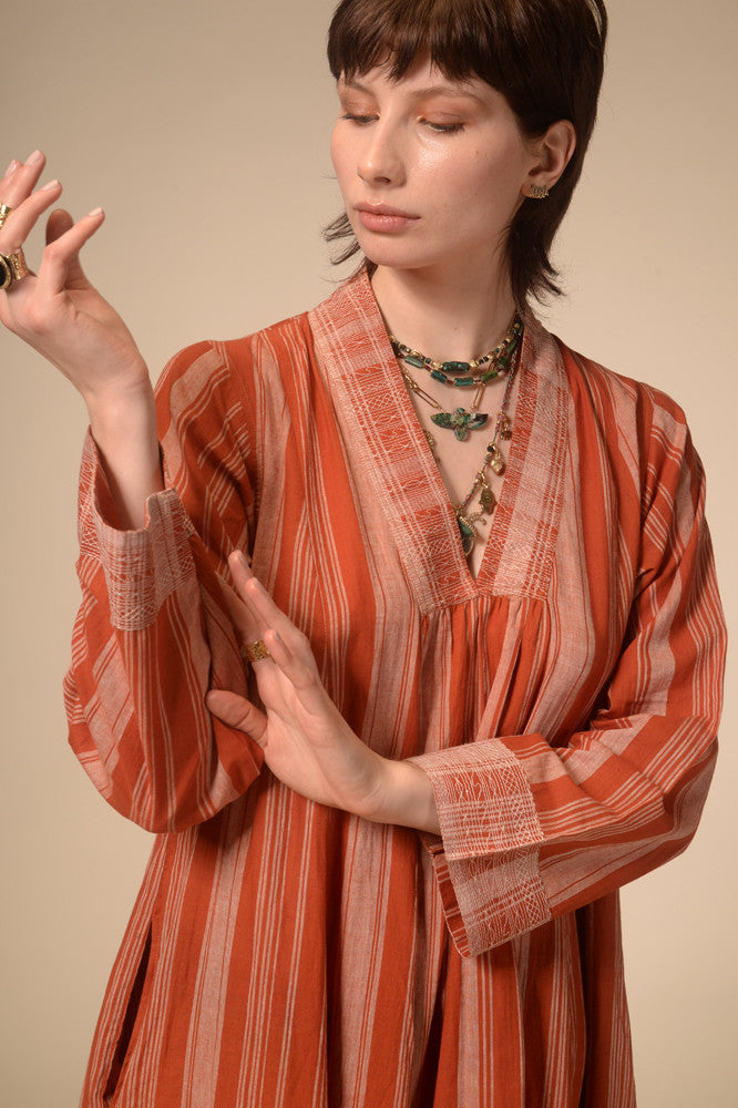 Robe longue rayée terracotta Jil
