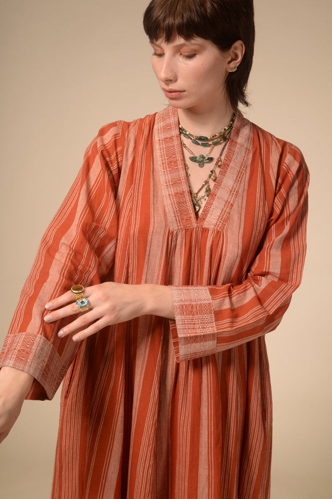 Robe longue rayée terracotta Jil