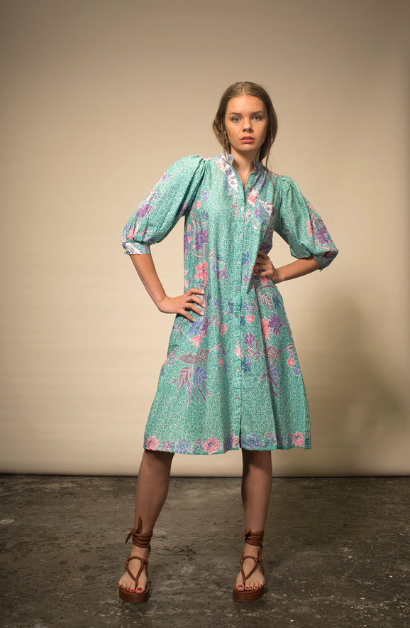 Robe verte imprimée fleur See