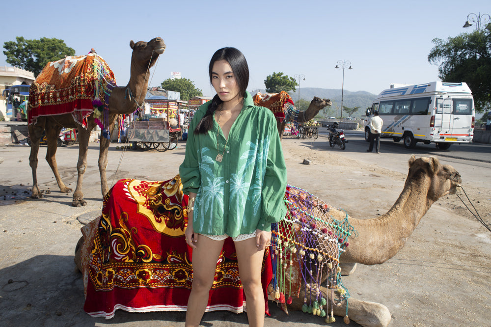 Blouse verte tie and dye Palm