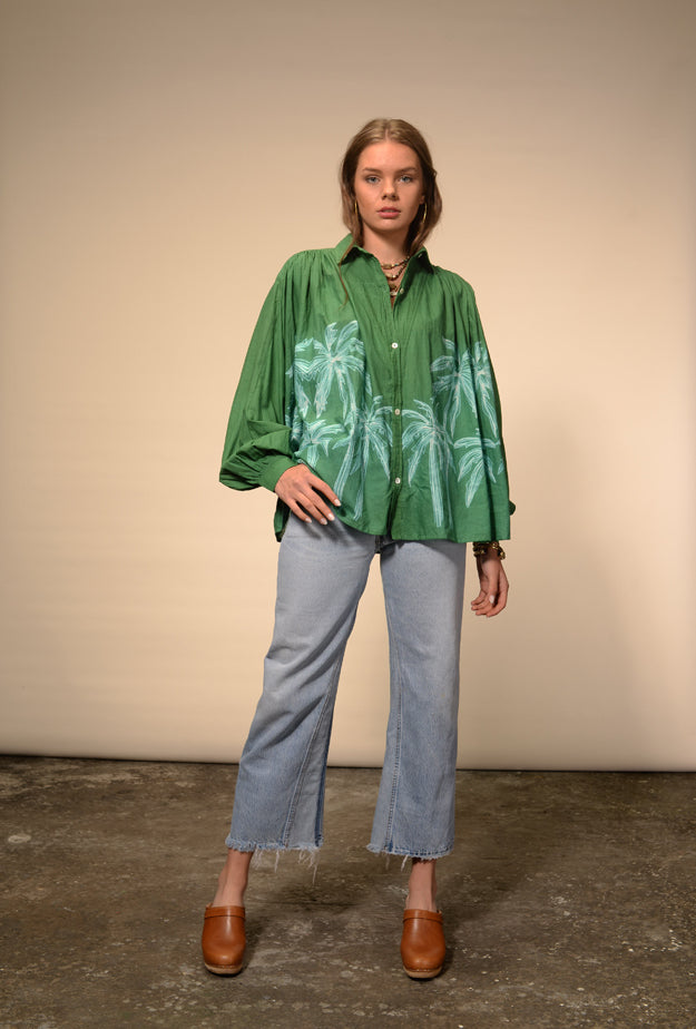 Blouse verte tie and dye Palm