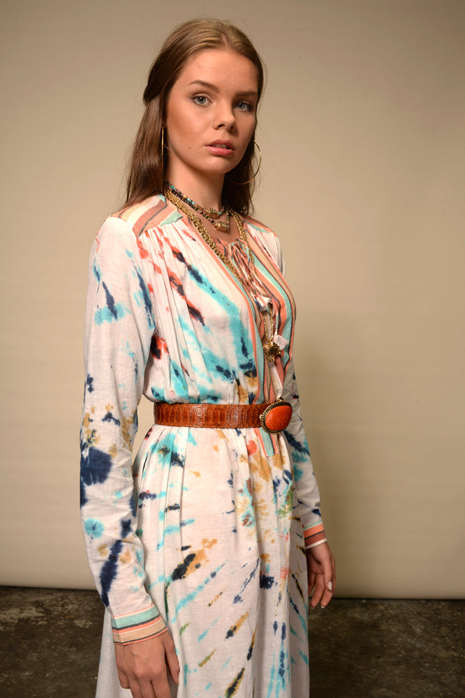 Robe longue multicolore orange Tie and Dye