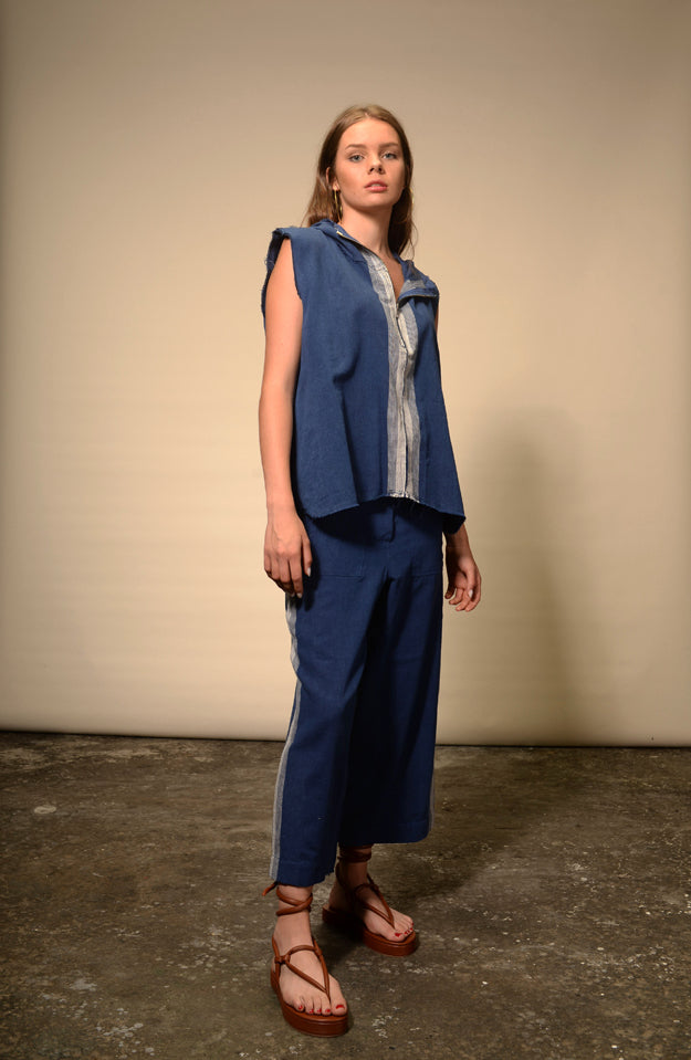 Hoodie à capuche zippé à carreaux indigo Durga