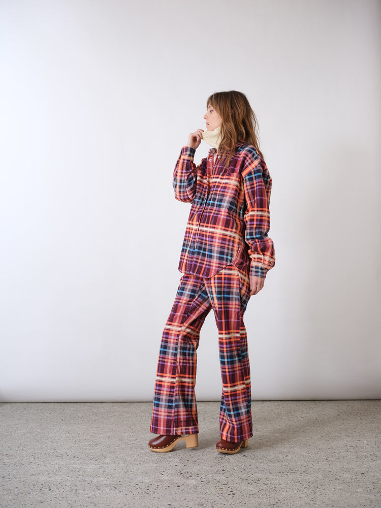 Sur-chemise en tartan velours côtelé rose Corduroy