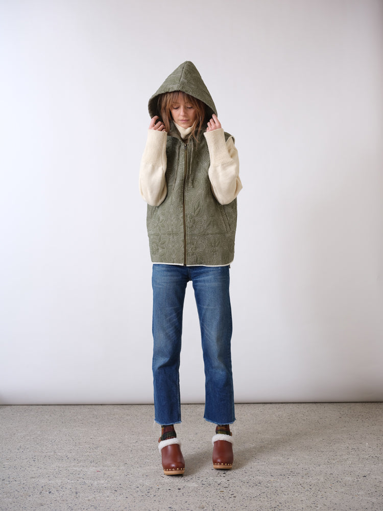 Hoodie sans manches matelassée kaki Flowers