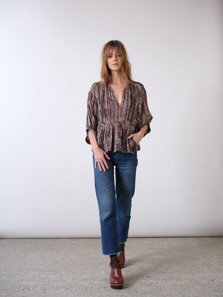 Blouse strass noir et gris party wear