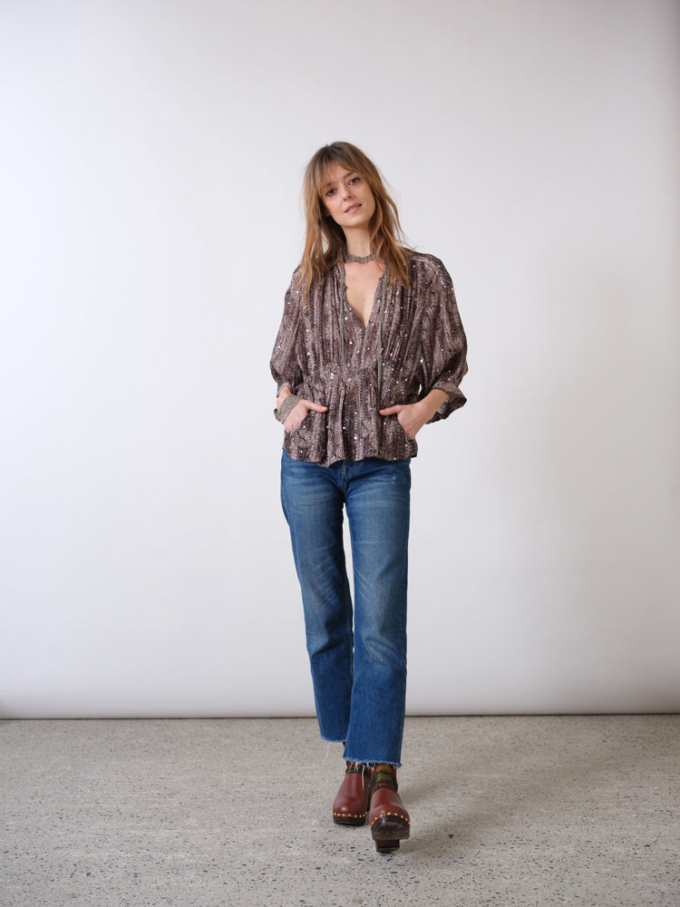 Blouse strass noir et gris party wear