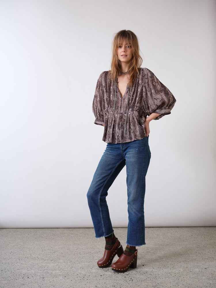 Blouse strass noir et gris party wear